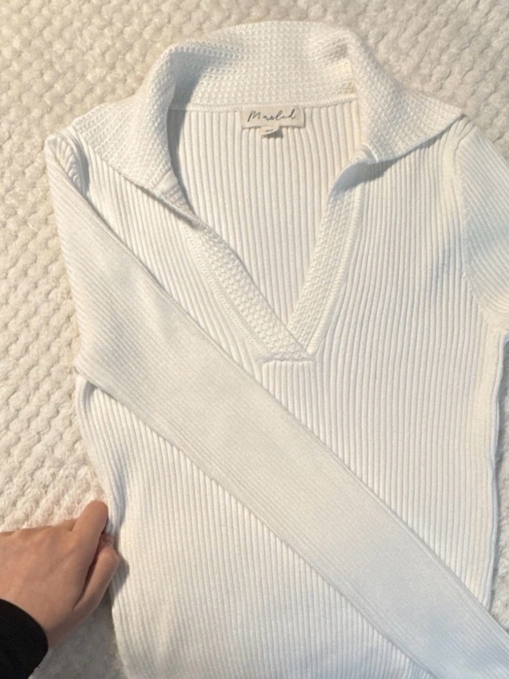 Marled Cream Ribbed V-Neck Long Sleeve Sweater